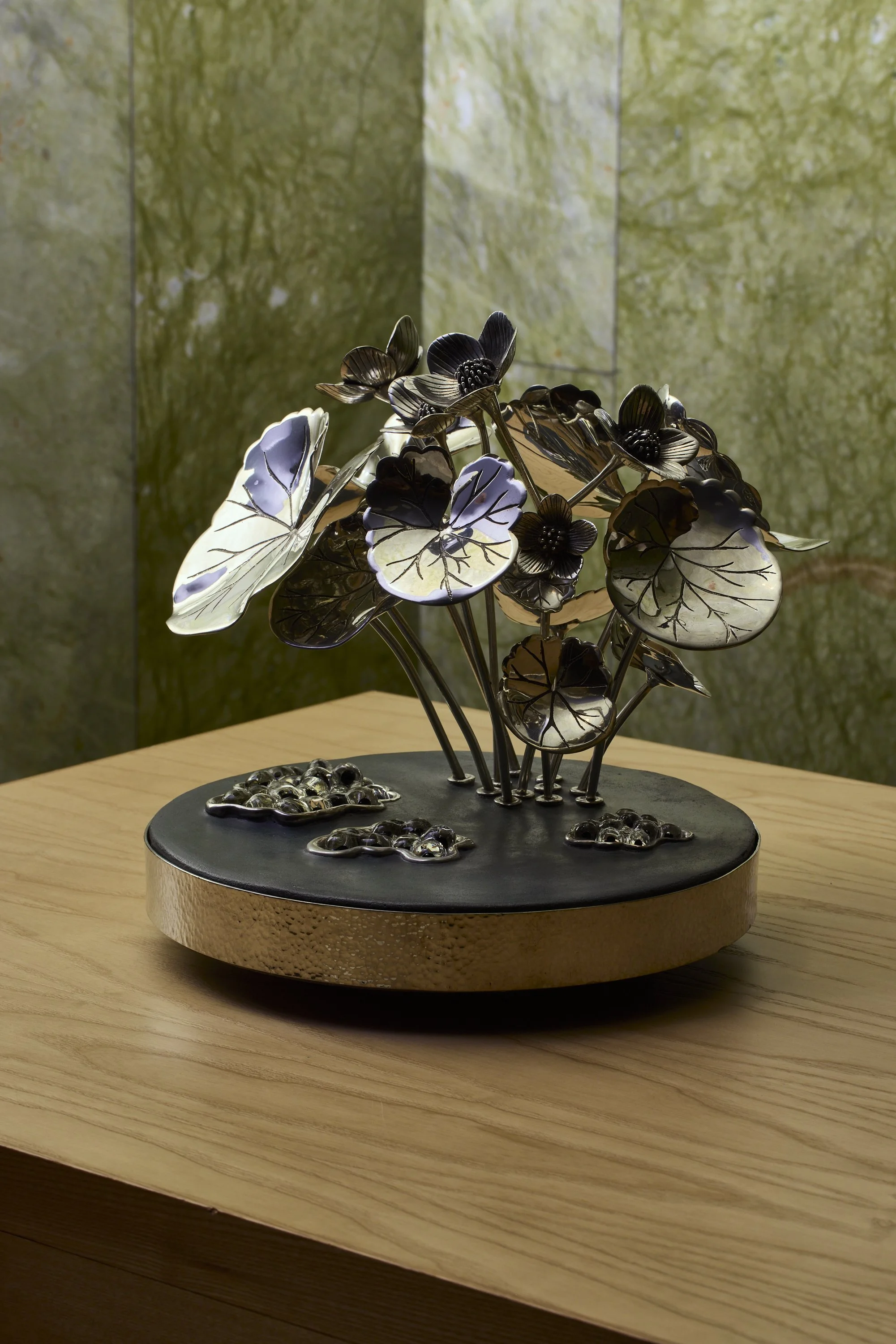 Fleur Grenier's New Life in Pewter, coloured cast concrete, steel, glass found in the spa at Mandarin Oriental Mayfair. QEST