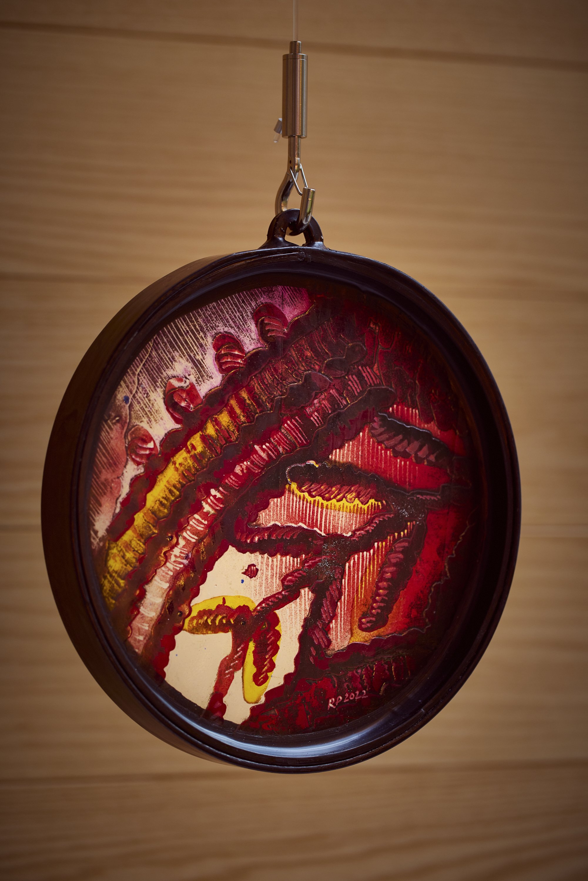 RACHEL PHILLIPS' Emotional Hoops. Glass, steel hoops and cables at Mandarin Oriental Mayfair. QEST