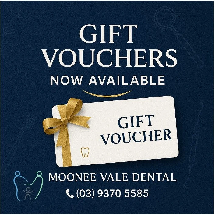 Gift the Smile of Confidence!

Our Moonee Vale Dental gift vouchers are now available!
Perfect for teeth whitening, cosmetic treatments, or as a gift to give someone the gift of a healthier smile.

You can purchase yours today at Moonee Vale Dental.
