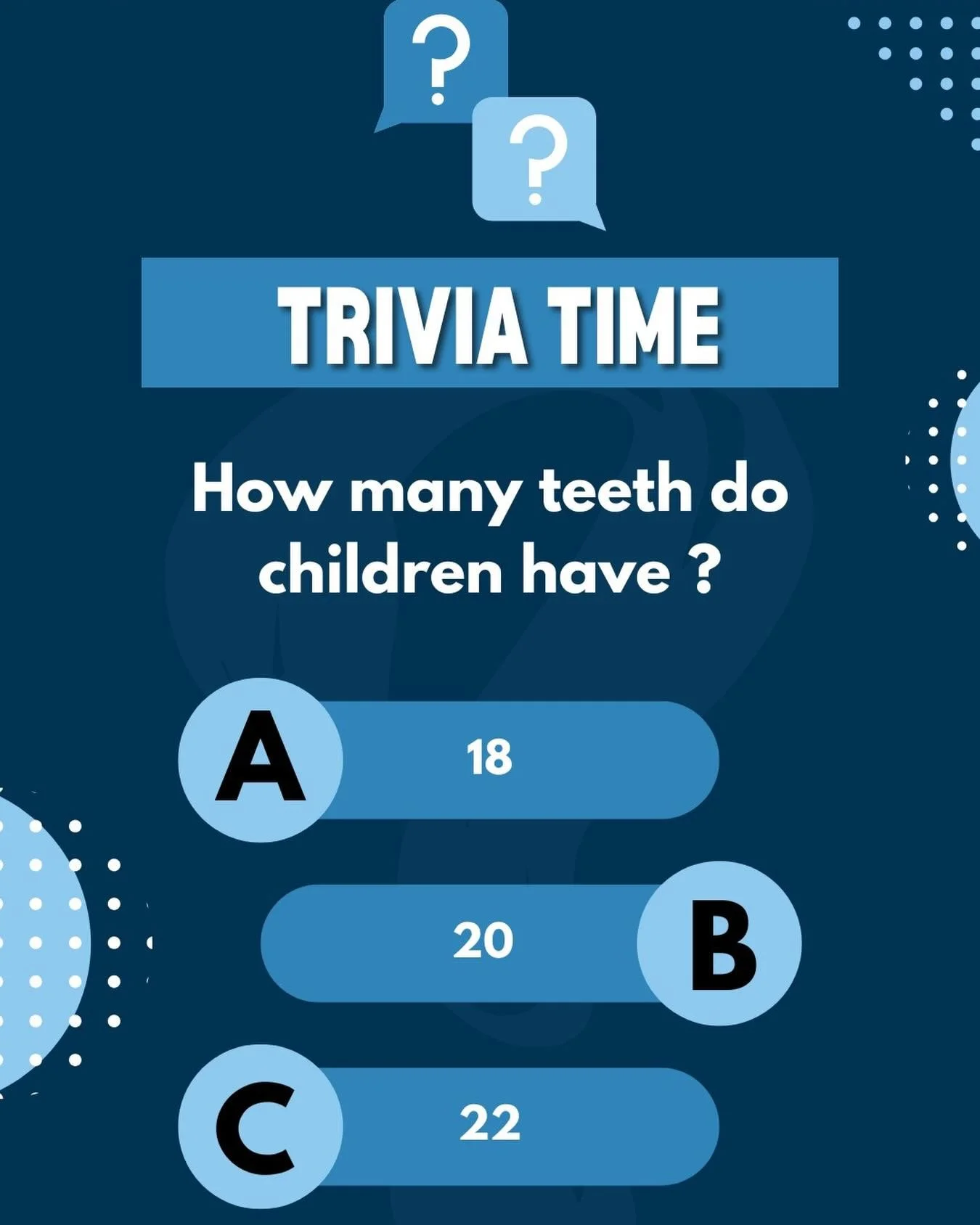A little trivia for your day. Comment your answer below 🦷
.
.
.
.
#dentist #quiz #3039 #oralhygiene #mooneeponds