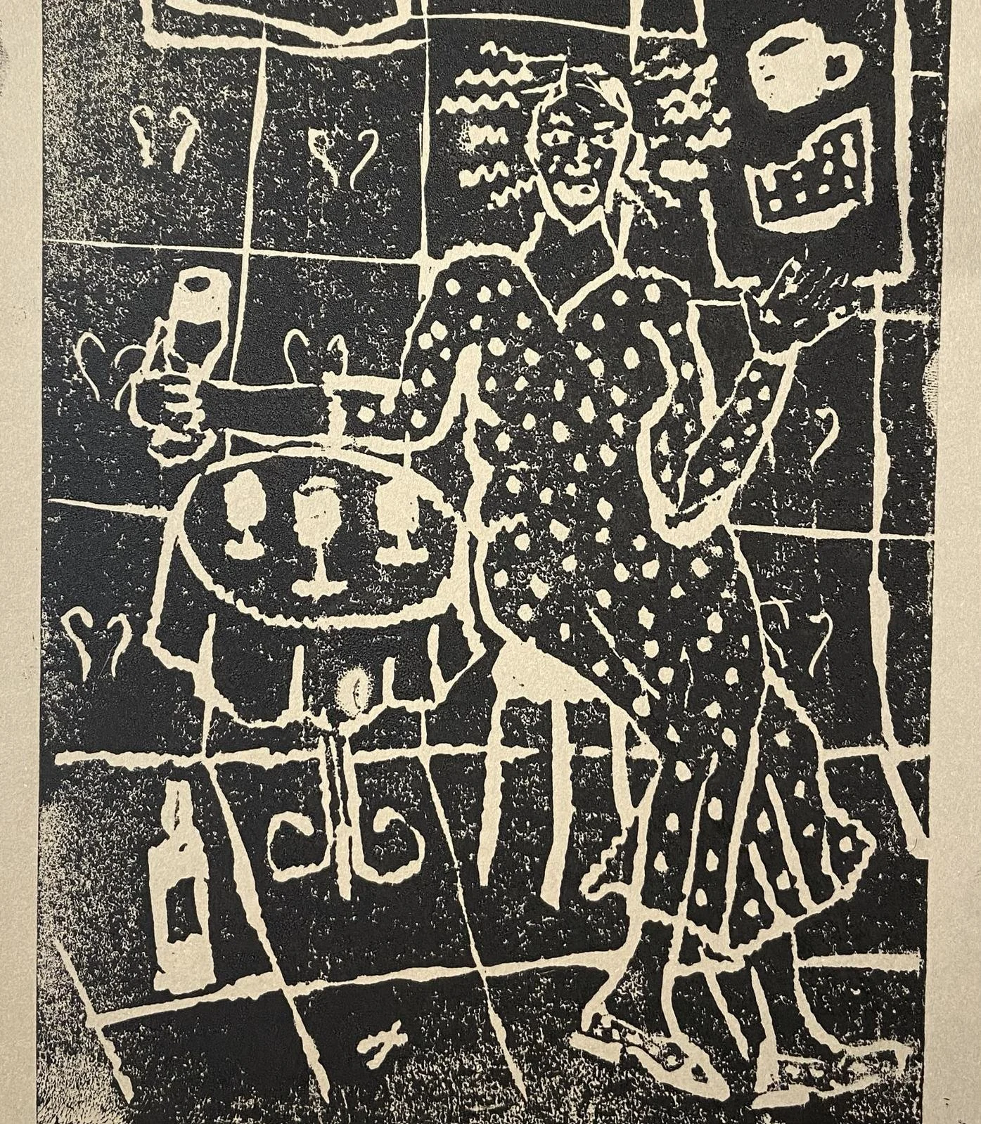 Suzy used to wear espadrilles, 2024,

15 × 21 cm, linocut print on paper