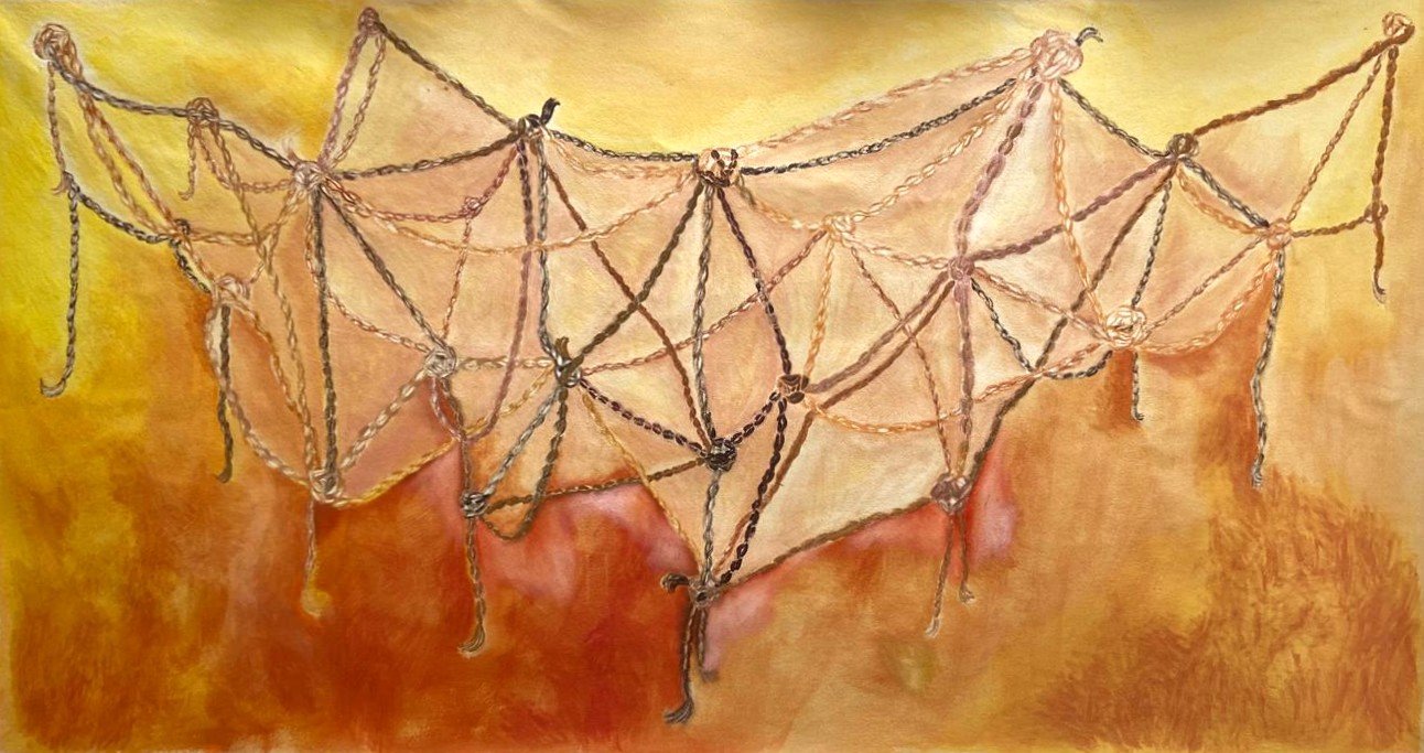 web of braids, 2026,

200 × 100 cm,

linen oil and wax on canvas