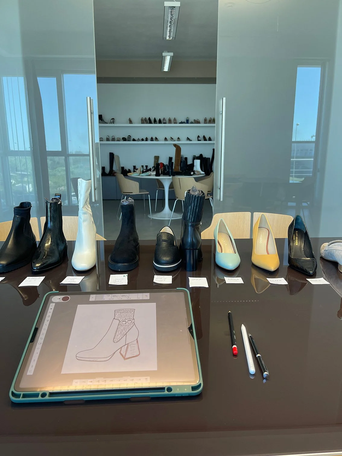 footwear design process with sketches and prototypes