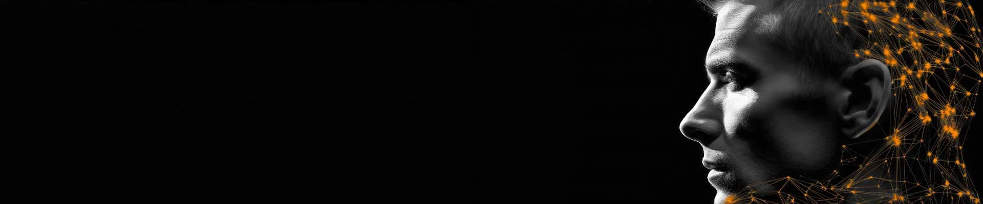 Side profile of a woman in black and white with digital network overlaid on her head