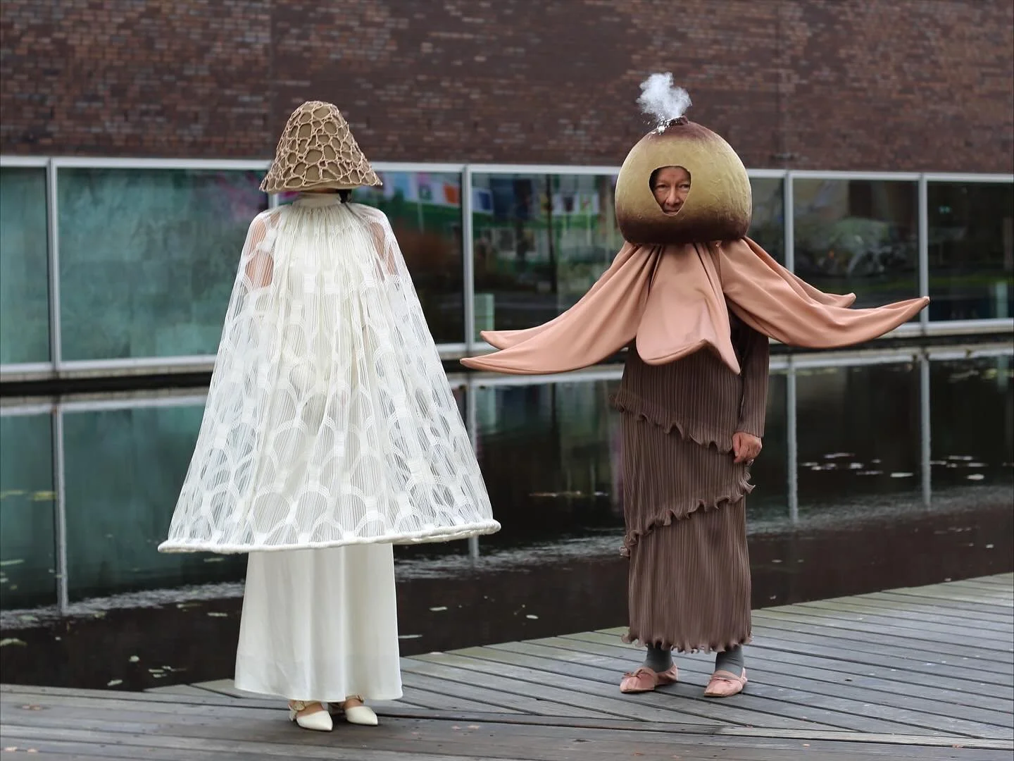 Fungi costumes for Anna Tsing &amp; Feifei Zhou

For the opening of FUNGI: Anarchist Designers at @nieuweinstituut yesterday, Anna and Feifei commissioned me to make two costumes based on their favorite mushrooms. Anna chose the Geastrum striatum, or