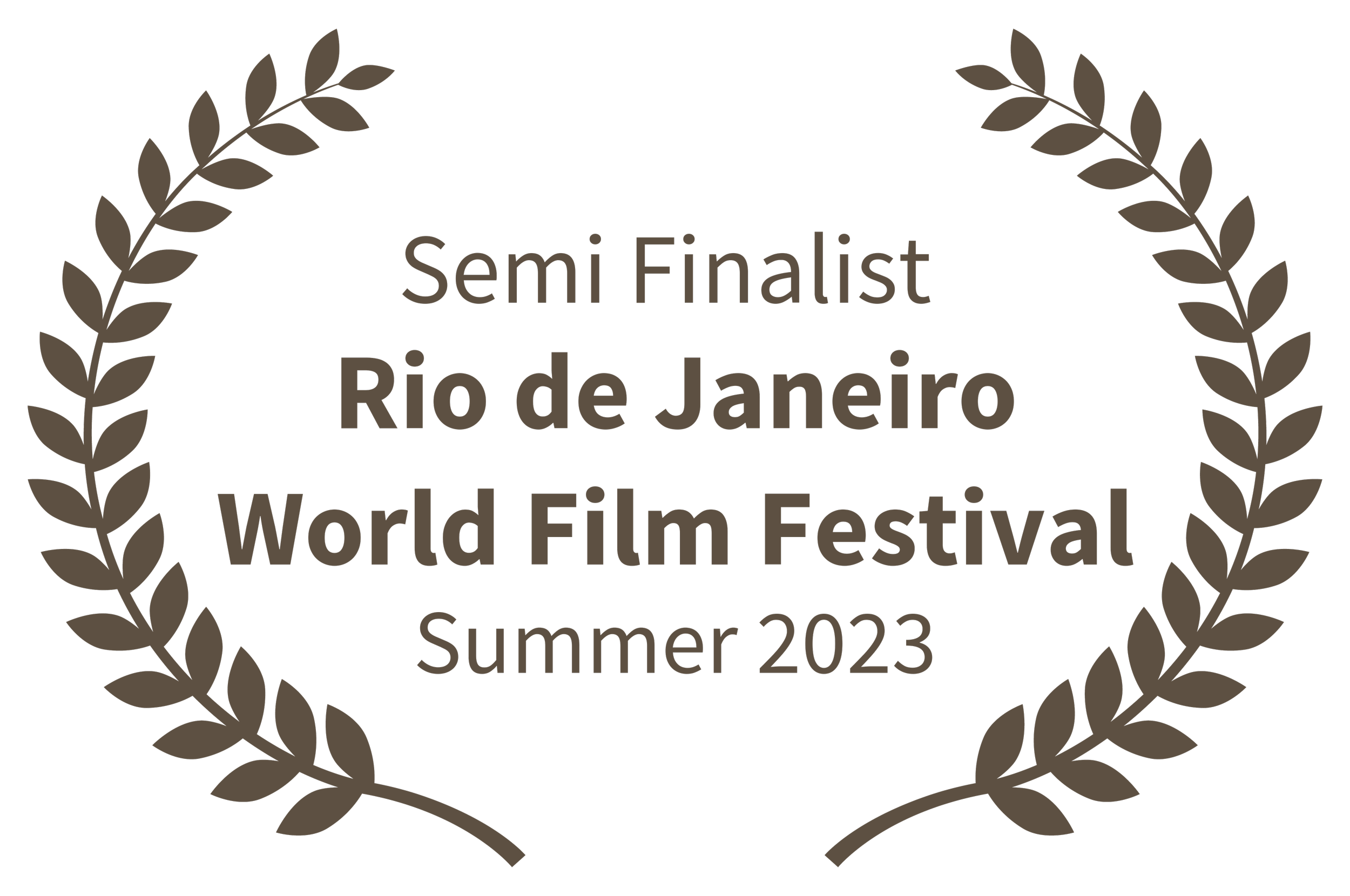 Award badge with laurel wreath design, indicating semi-finalist at the Rio de Janeiro World Film Festival in summer 2023.