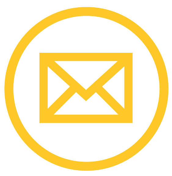 Yellow email icon inside a yellow circle on a black background.
