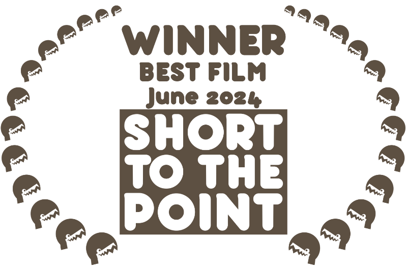 Award badge for Best Film winner, June 2024, titled 'Short to the Point', surrounded by small skull icons.