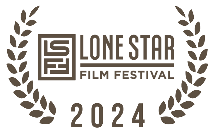 Logo for the Lone Star Film Festival 2024, featuring a stylized film reel, laurel branches on each side, and the festival name and year.