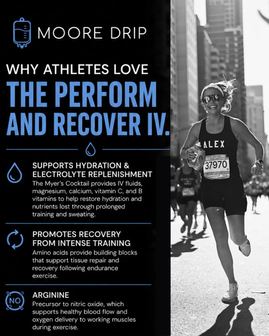 Recovery isn&rsquo;t just about rest&mdash;it&rsquo;s about giving your body the resources it needs to adapt, rebuild, and perform again.

Our Perform &amp; Recover IV was designed with endurance athletes in mind, combining hydration, electrolytes, a