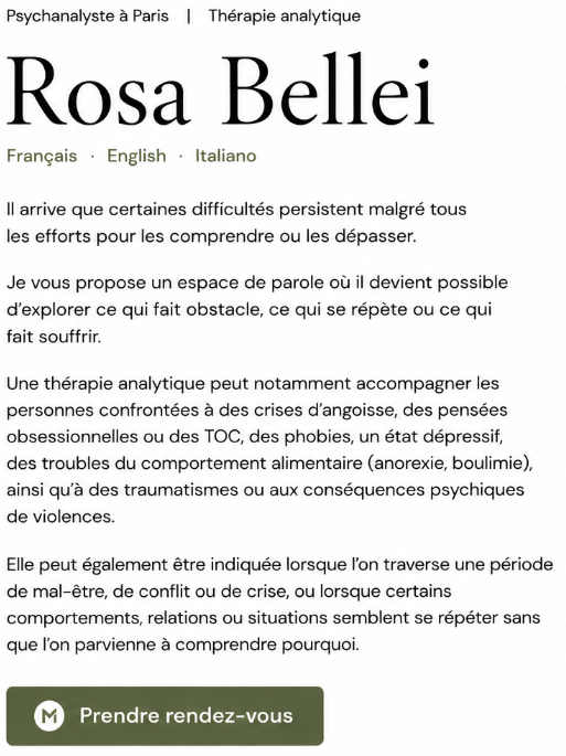psychanalyste à Paris. Thérapie analytique en français, english, italiano