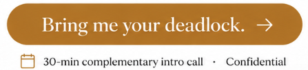 Badge ou étiquette avec le texte 'Bring me your deadlock.' à côté d'une mention '30-min complementary intro call' et 'Confidential' en bas.
