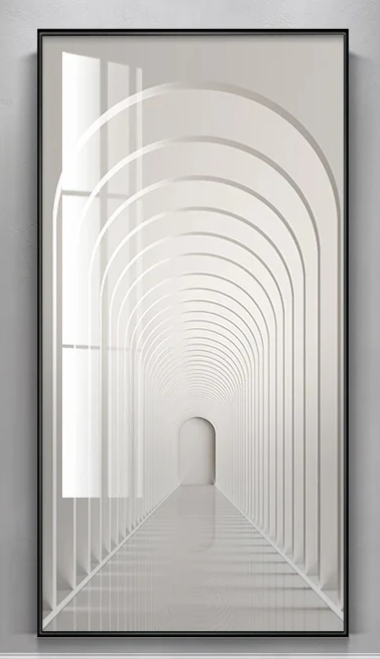 Décoration murale représentant un tunnel blanc minimaliste avec un motif d'arcs en semicercle