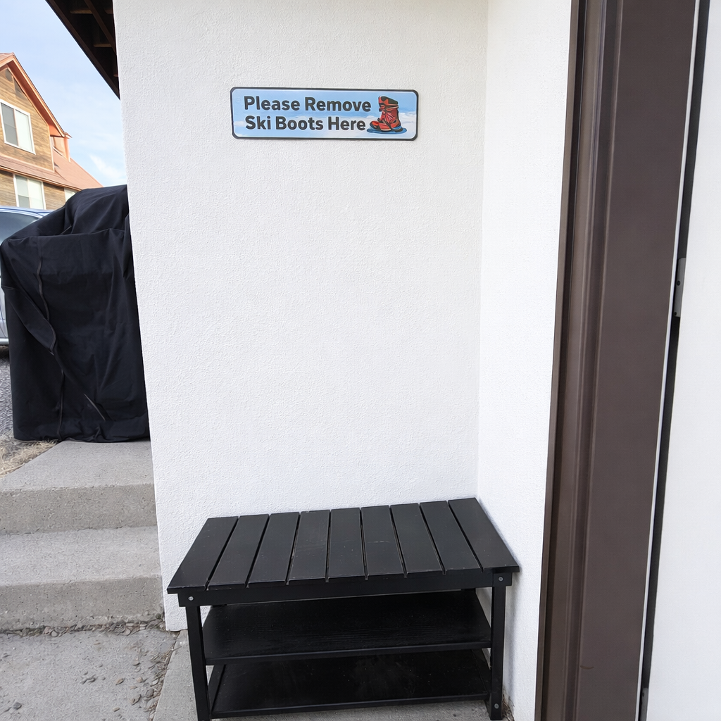 Bench to sit on to remove ski & hiking gear 