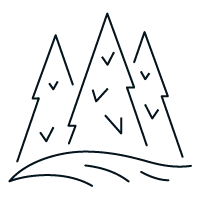 Simple Icon of three illustrated christmas trees with a flowing snow in front ready to be harvested and sold to a wholesale christmas tree buyer.