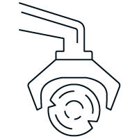 Icon of a mechanical harvesting arm grabbing a large wooden log with the round end of the wooden log showing.