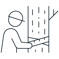 Icon of a forestry worker measuring the width of a tree trunk representing a key part of woodlot management.