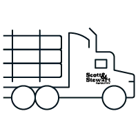 Icon of a large pulp truck carrying large wooden logs to market representing woodlot harvesting.