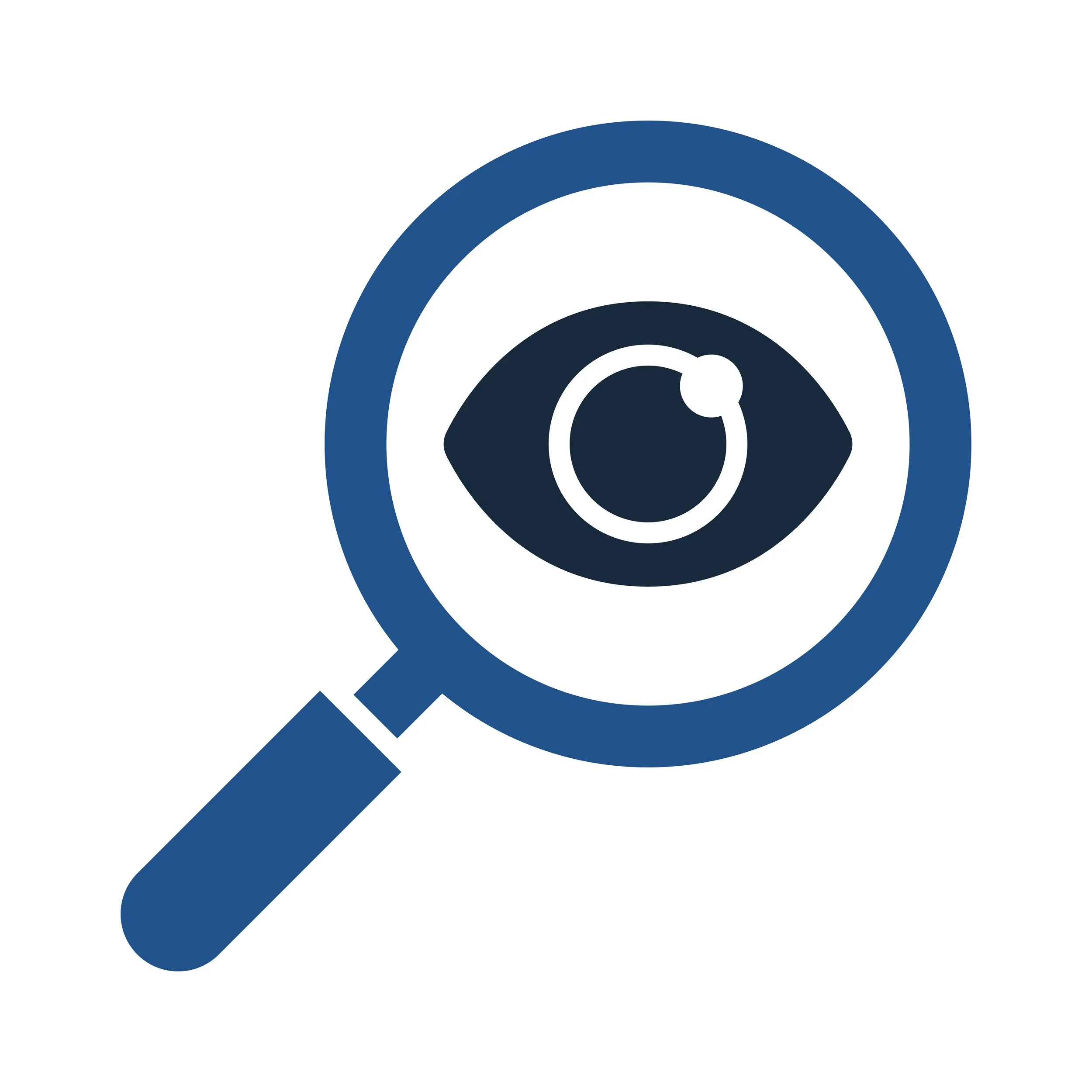 Icon of a magnifying glass with an eye inside, representing search and vision.