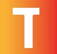 Large white letter T on a gradient background transitioning from yellow to orange to red.