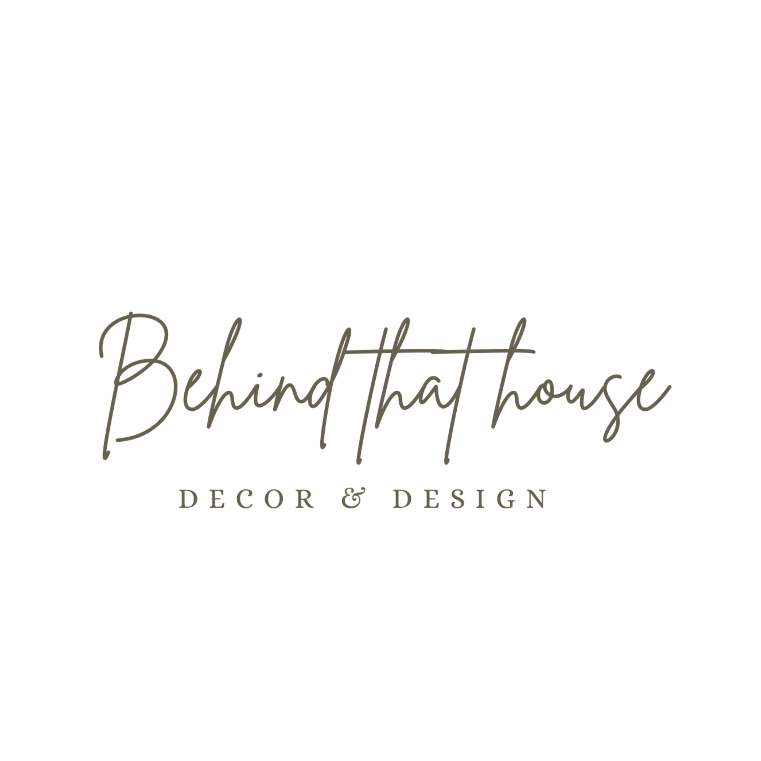 Black background with elegant cursive text that reads "Believing That House" and smaller text underneath that reads "Decor & Design".