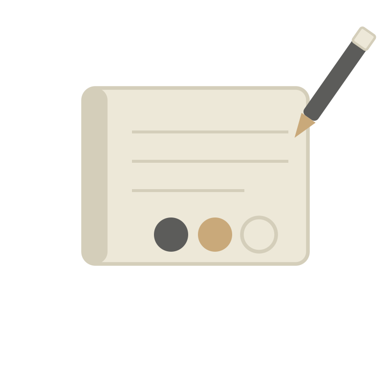 A voting ballot paper with three circles representing options, a pen pointing at the ballot, and blank lines for writing.