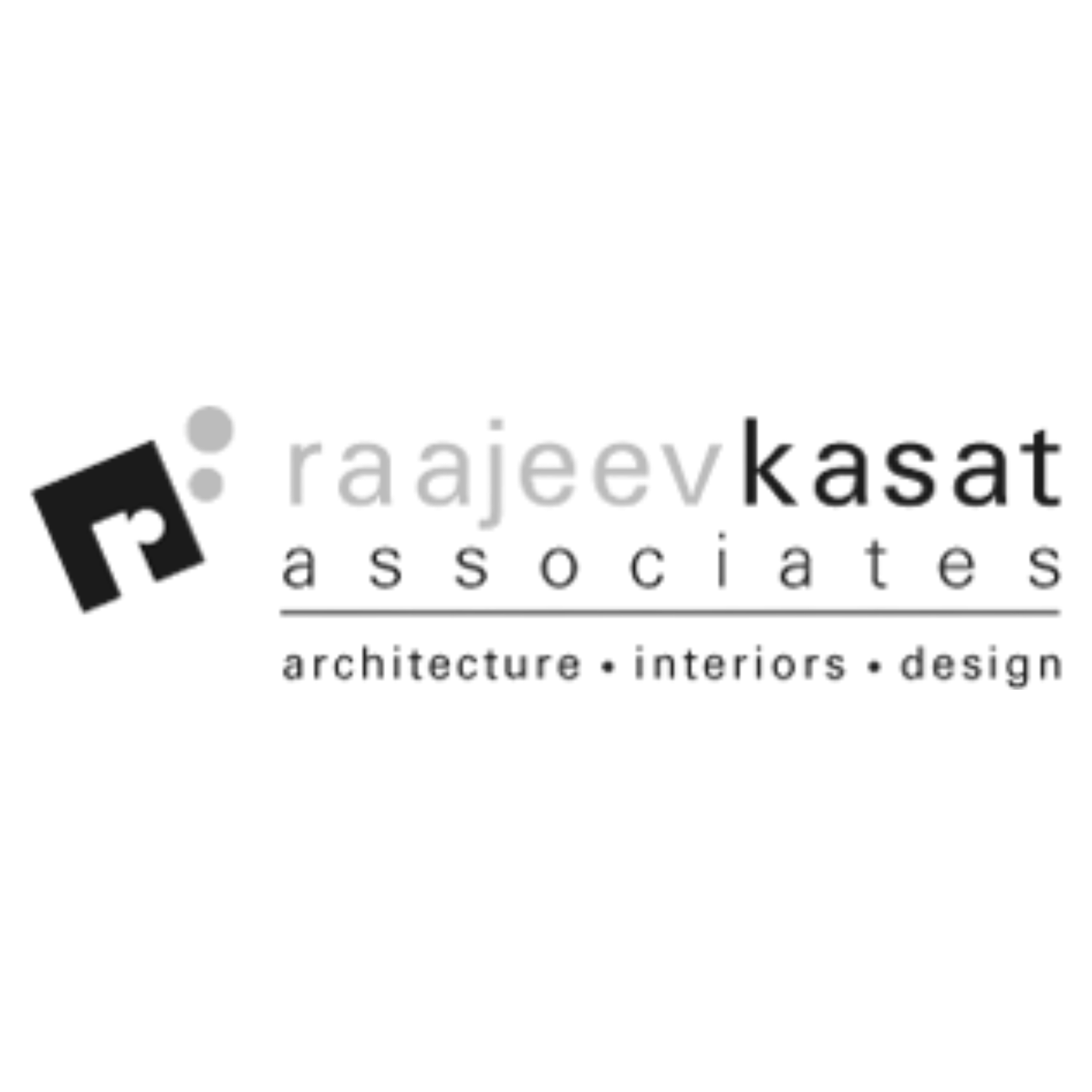 Logo for Raeveykast, an architecture, interiors, and design firm with text in black and gray, and a geometric icon.