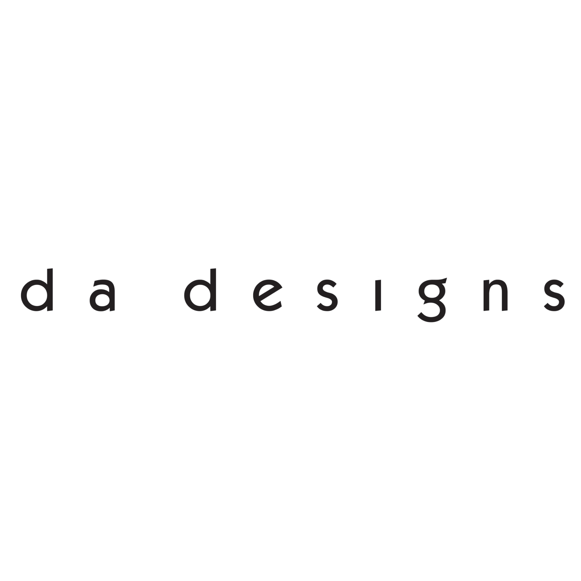 Black logo with the words 'dadesigns' in lowercase letters, with a stylized pencil or pen graphic above.