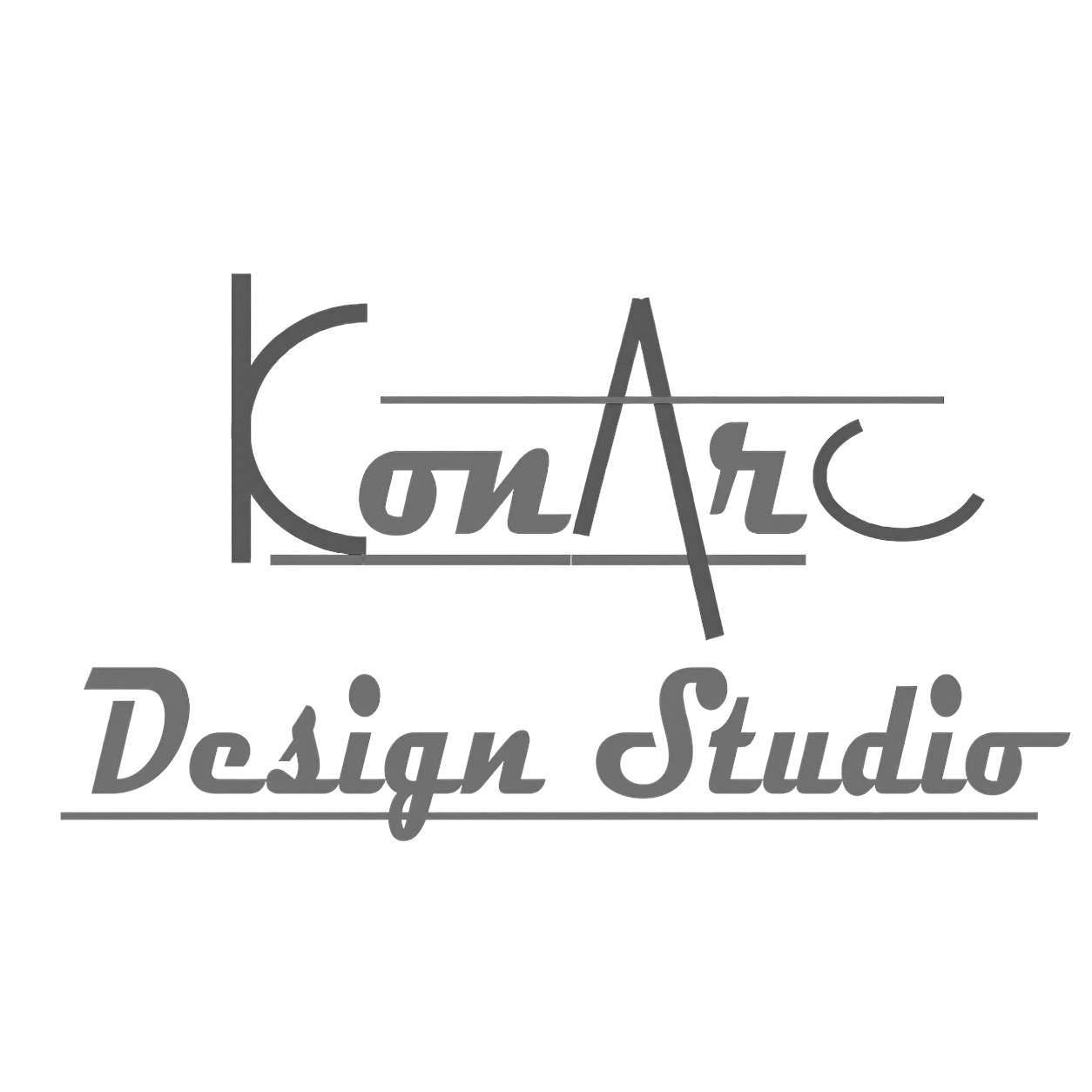 Logo for KonArt Design Studio with stylized text and lines, in black and gray.