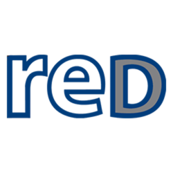 The word 'red' in stylized blue font.