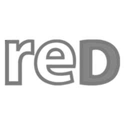 Stylized text reading 'red' in gray and black colors
