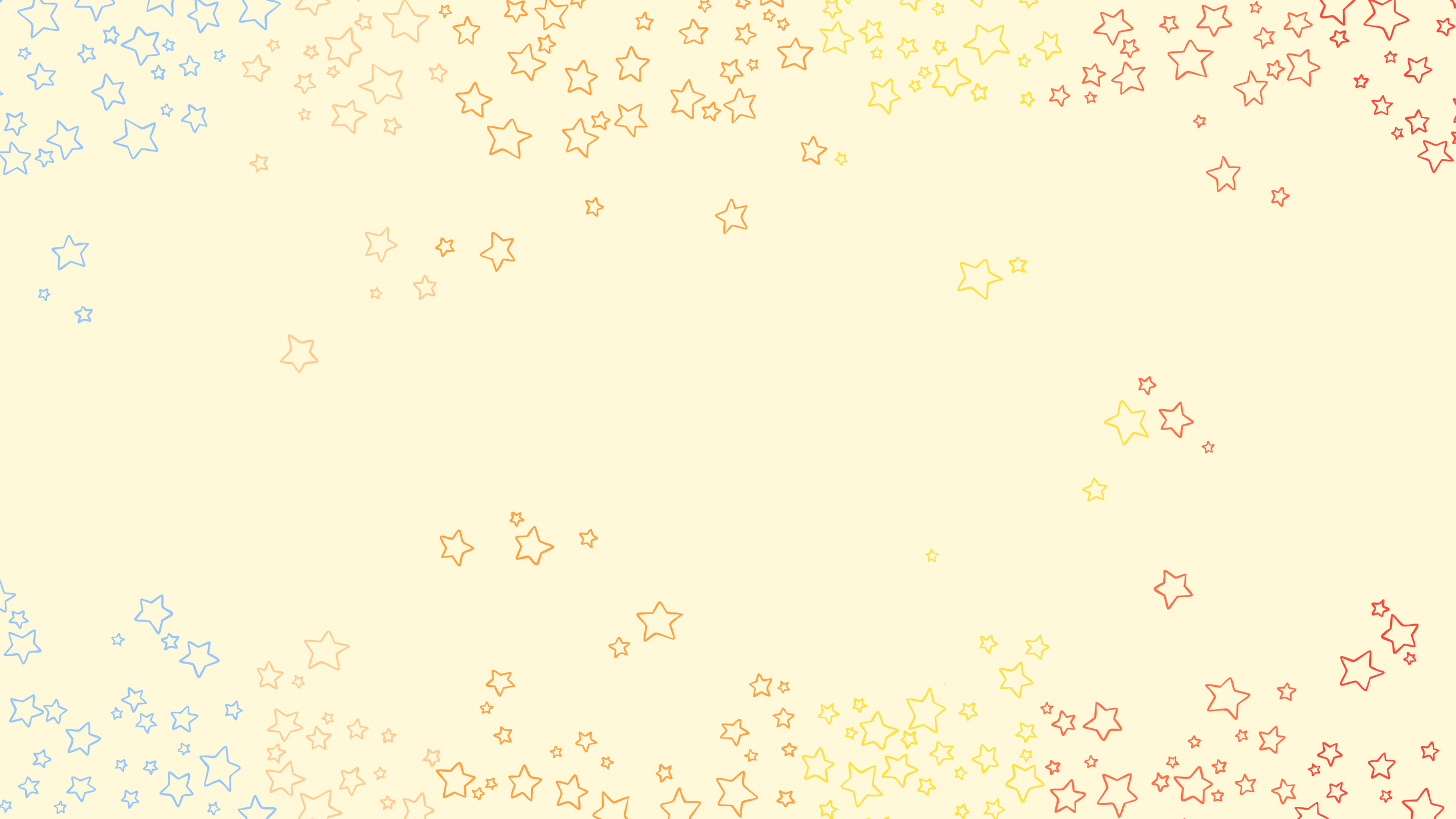 Colorful gradient background with scattered star outlines in blue, orange, yellow, and red.