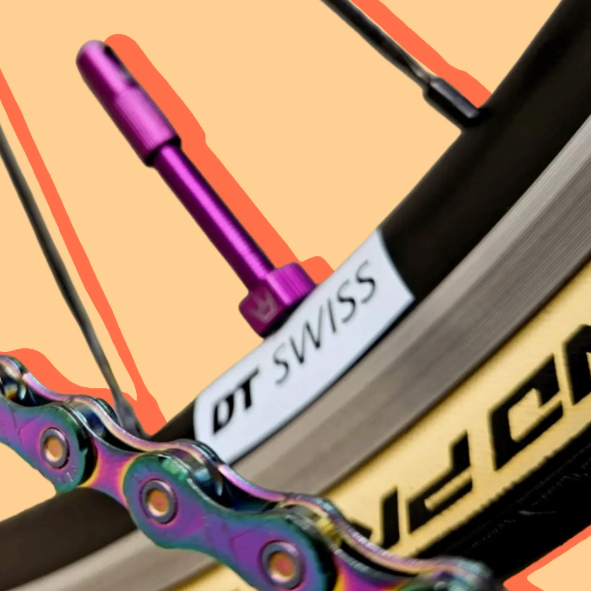 Close up of purple bike chain