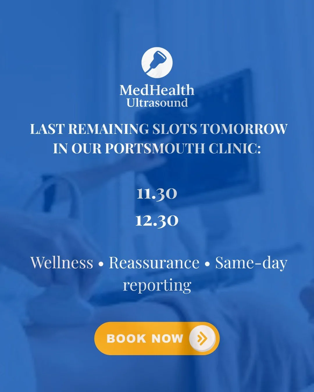 LAST SLOTS TOMORROW ✨
Need peace of mind before the New Year? We&rsquo;ve got a few final ultrasound appointments available tomorrow at our Portsmouth clinic for MedHealth Ultrasound Wellness Checks.

Last clinic before the January rush!

✅ Women&rsq