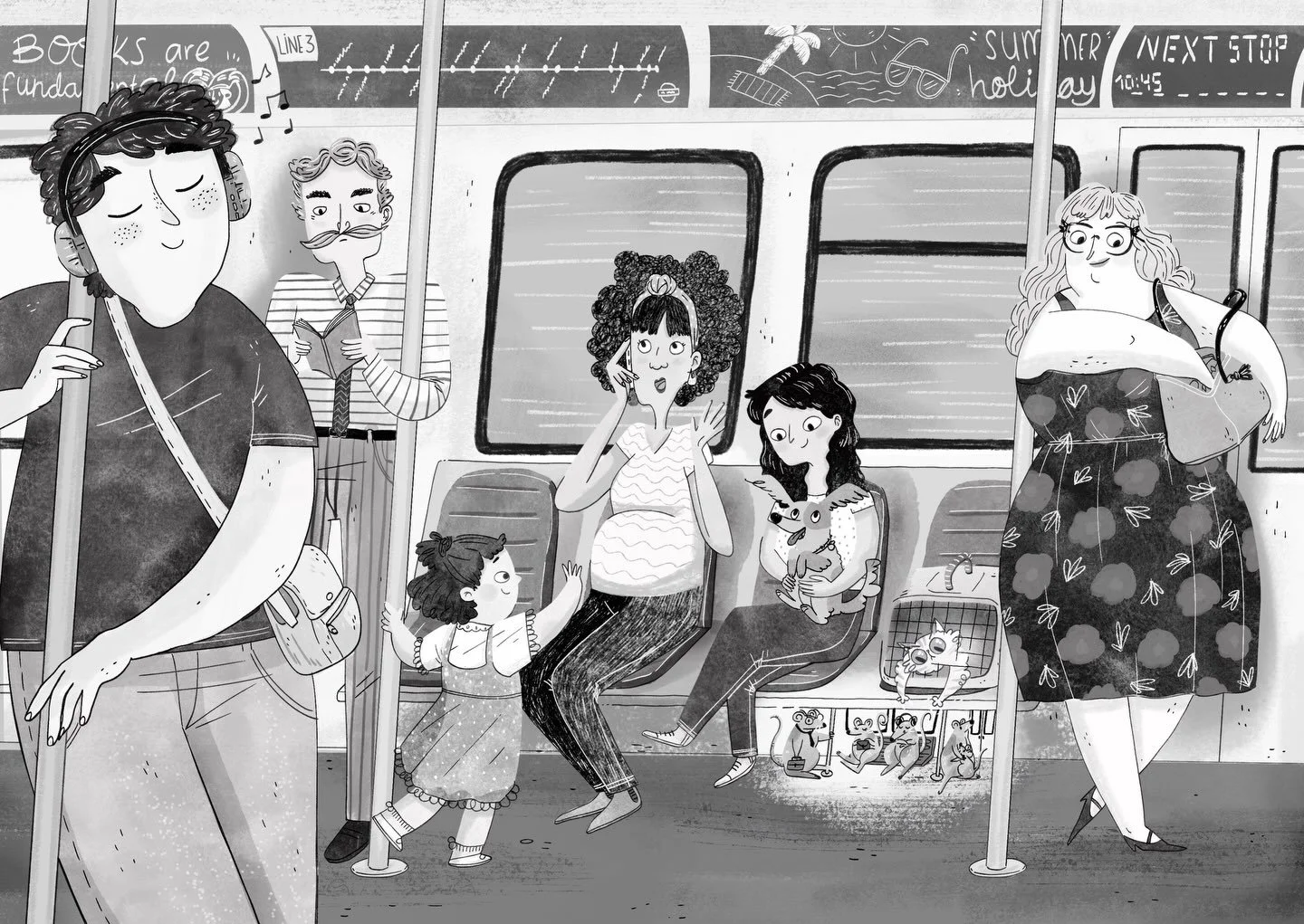 Underground scene! Everyone EVERYONE get busy in the morning.😆

Looking to add more middle grade b&amp;w to my portfolio ❤️

#middlegradebooks #kidlitart #kidlitillustration #blackandwhite #childrenbookillustration
