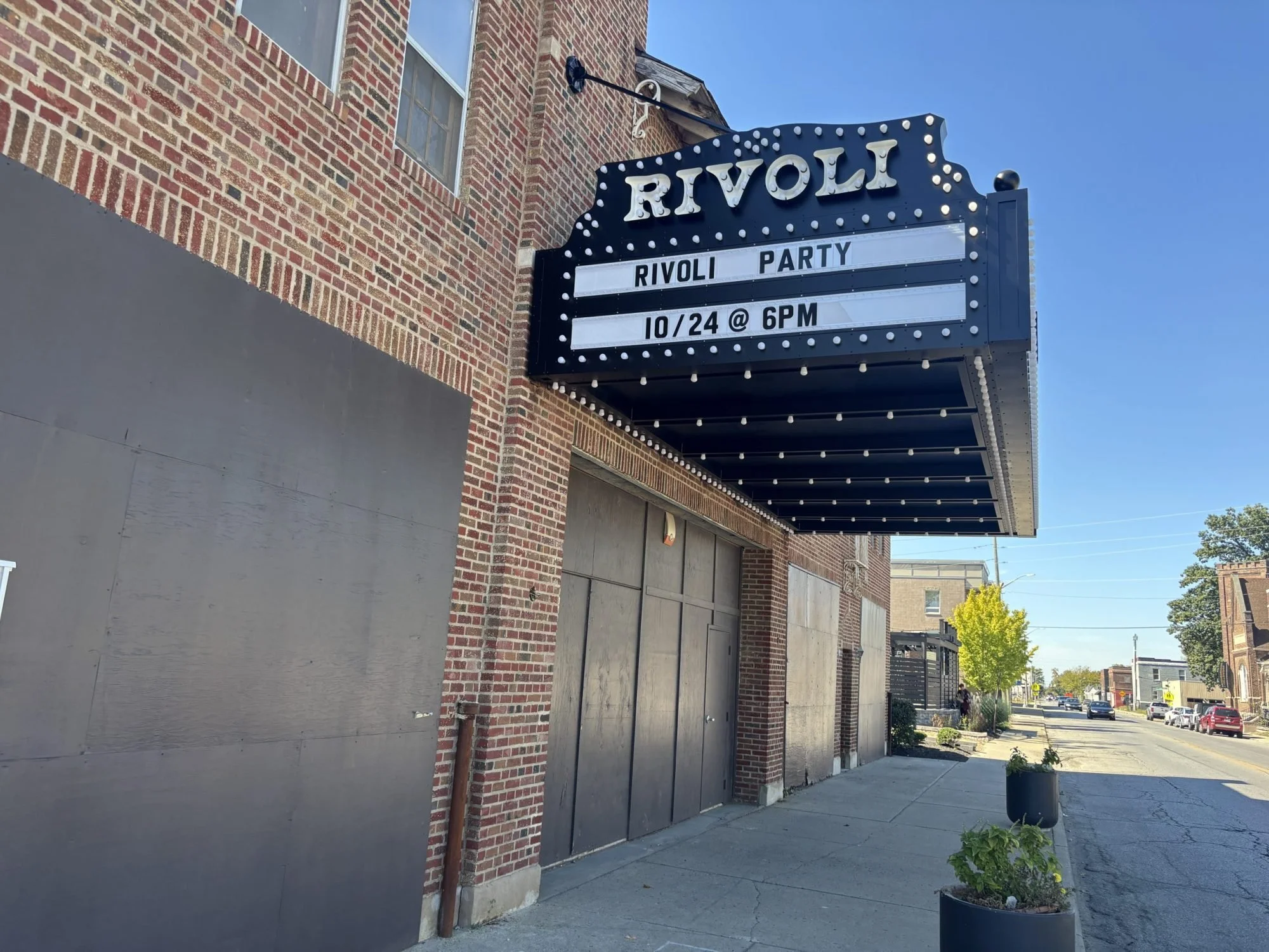 The new marquee at the historic Rivoli Theater on Indianapolis' eastside will be unveiled at an Oct. 24 party. Credit: Sophie Young / Mirror Indy