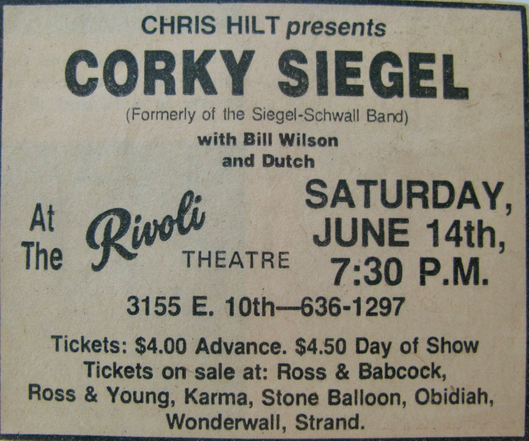 19750614 Corky Siegel Rivoli ad Chris Hilt.jpg
