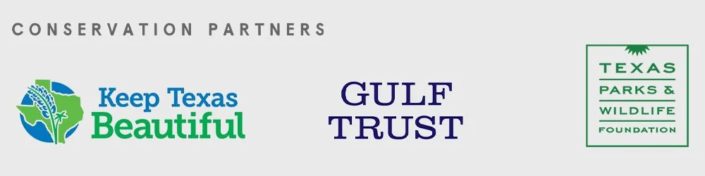 Logos of conservation organizations: Keep Texas Beautiful, Gulf Trust, and Texas Parks & Wildlife Foundation.