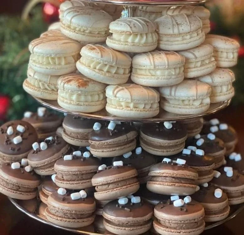 hot cocoa and salted caramel maracons