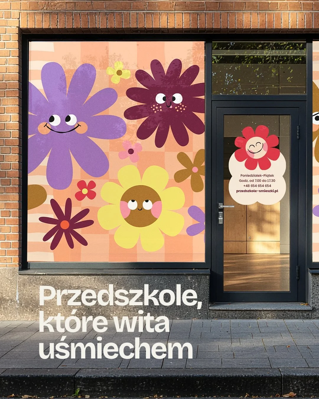 Ta ilustracja to prawdziwa dawka radości! 😄🌼 

Przedstawiamy Wam nasz autorski wz&oacute;r &bdquo;Śmiechokwiatki&rdquo; na folie okienne. To propozycja dla tych, kt&oacute;rzy szukają niebanalnego pomysłu na oklejenie okna w przedszkolu, żłobku lub