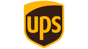 UPS logo with a black shield and yellow border and text