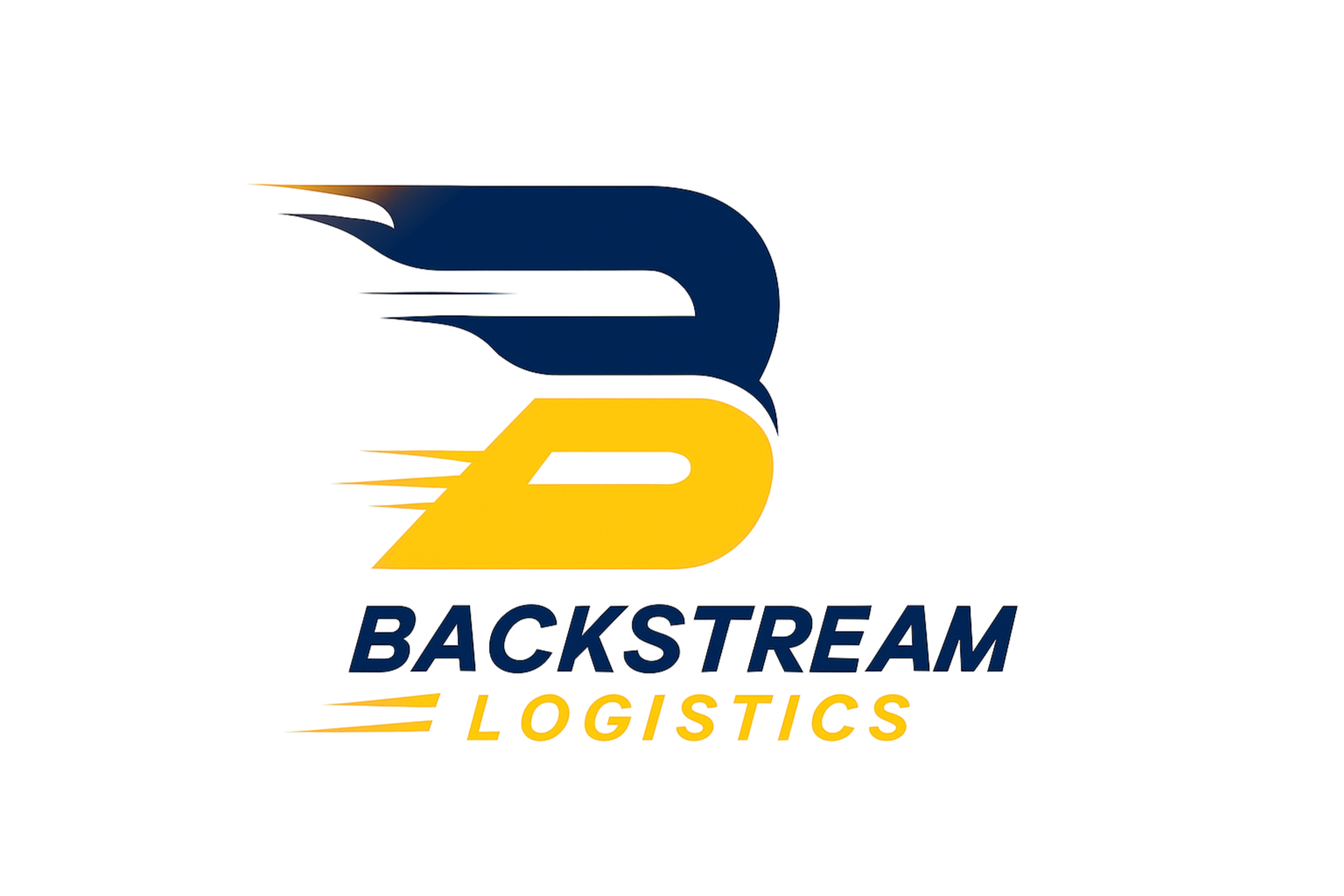 A logo for Backstream Logistics featuring stylized blue and yellow arrows and text.