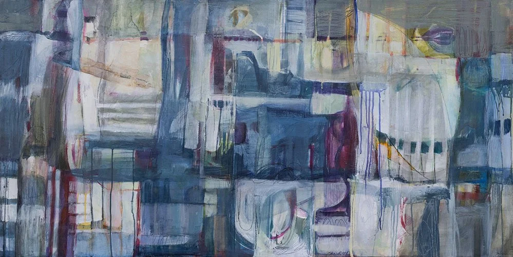 "Sweeney," Acrylic, beeswax and collage on panel, 30 x 60 inches, sold