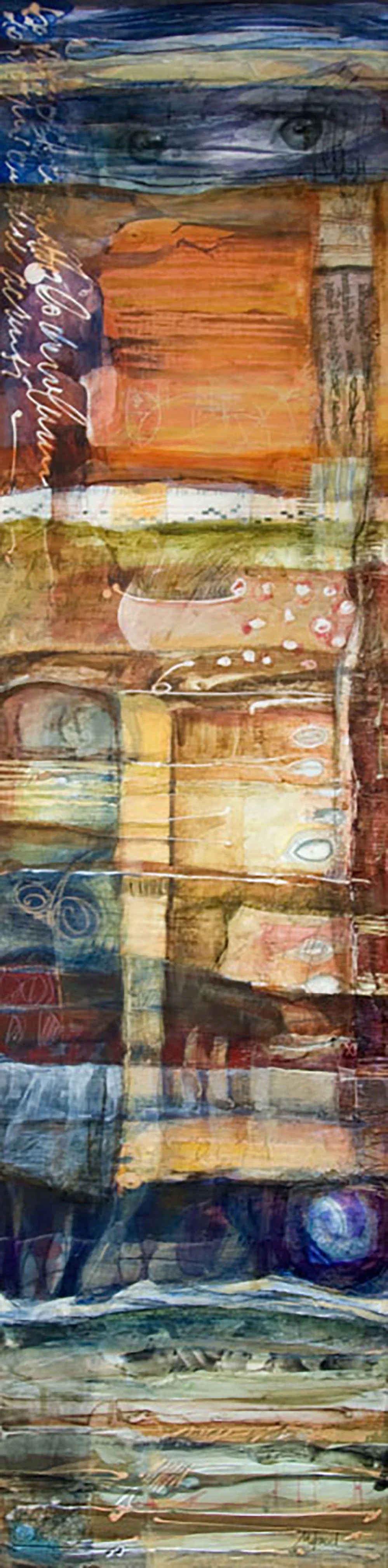 "Guarda Tutto," Acrylic, beeswax and collage on panel, 48 x 12 inches, sold