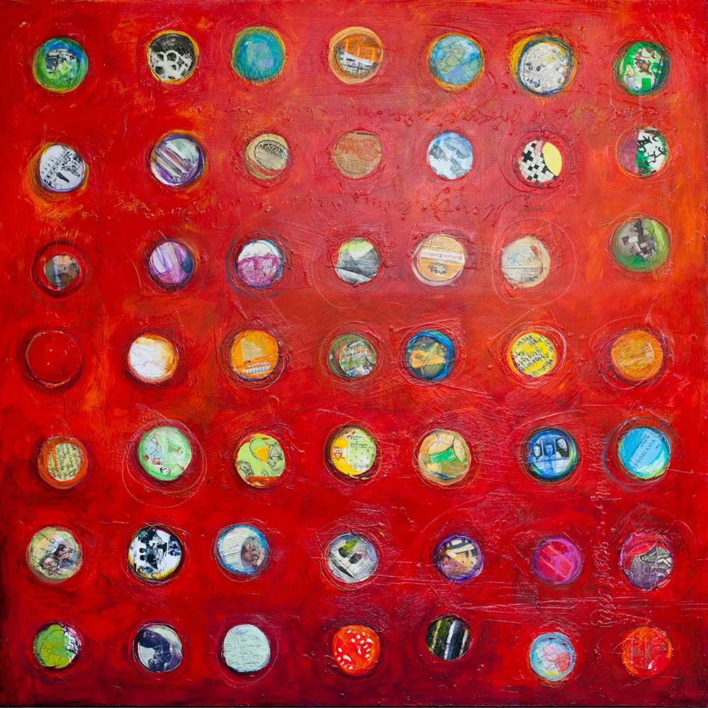 "Uncle George in the Square," Acrylic, beeswax and collage on panel, 48 x 48 inches, sold