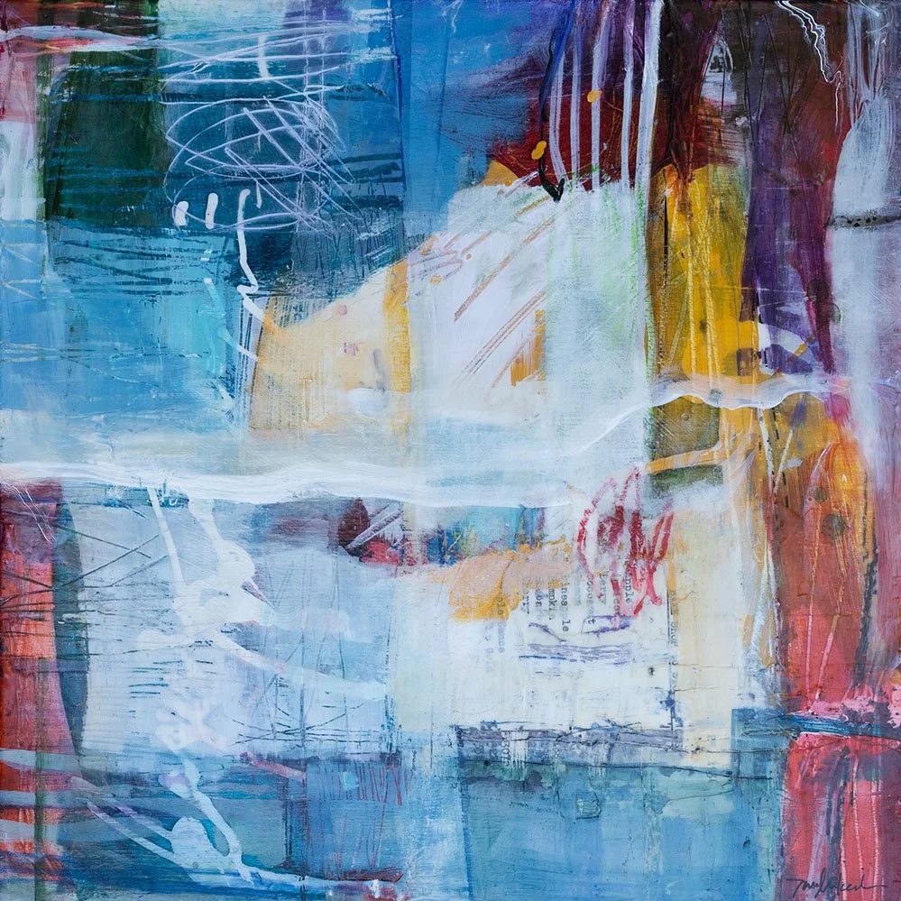 "Pineapple," Acrylic, beeswax and collage on panel, 12 x 12 inches, sold