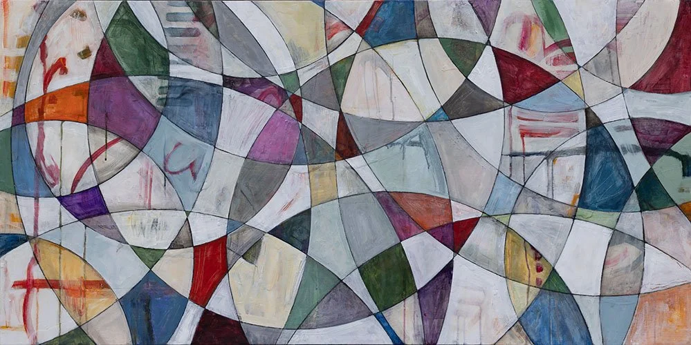 "Cutline," Acrylic, beeswax and collage on panel, 30 x 60 inches, sold