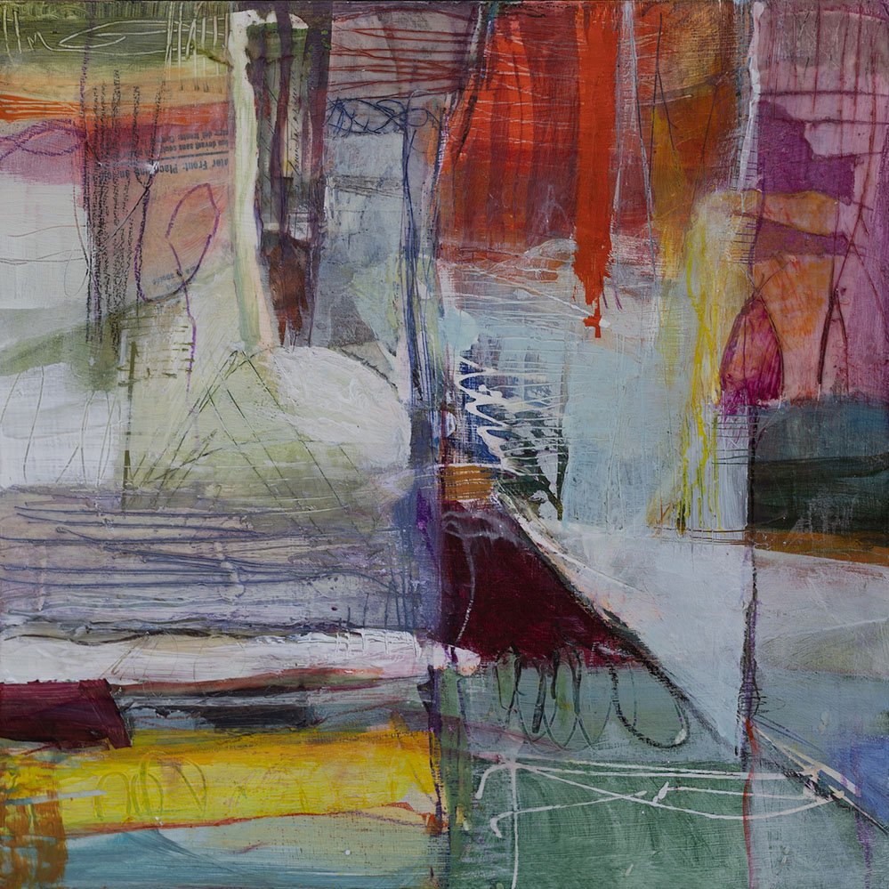 "Corajuda," Acrylic, beeswax and collage on panel, 12 x 12 inches, sold