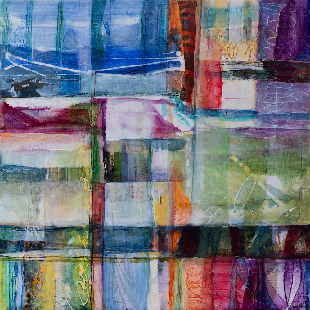 "Faville," Acrylic, beeswax and collage on panel, 20 x 20 inches, sold
