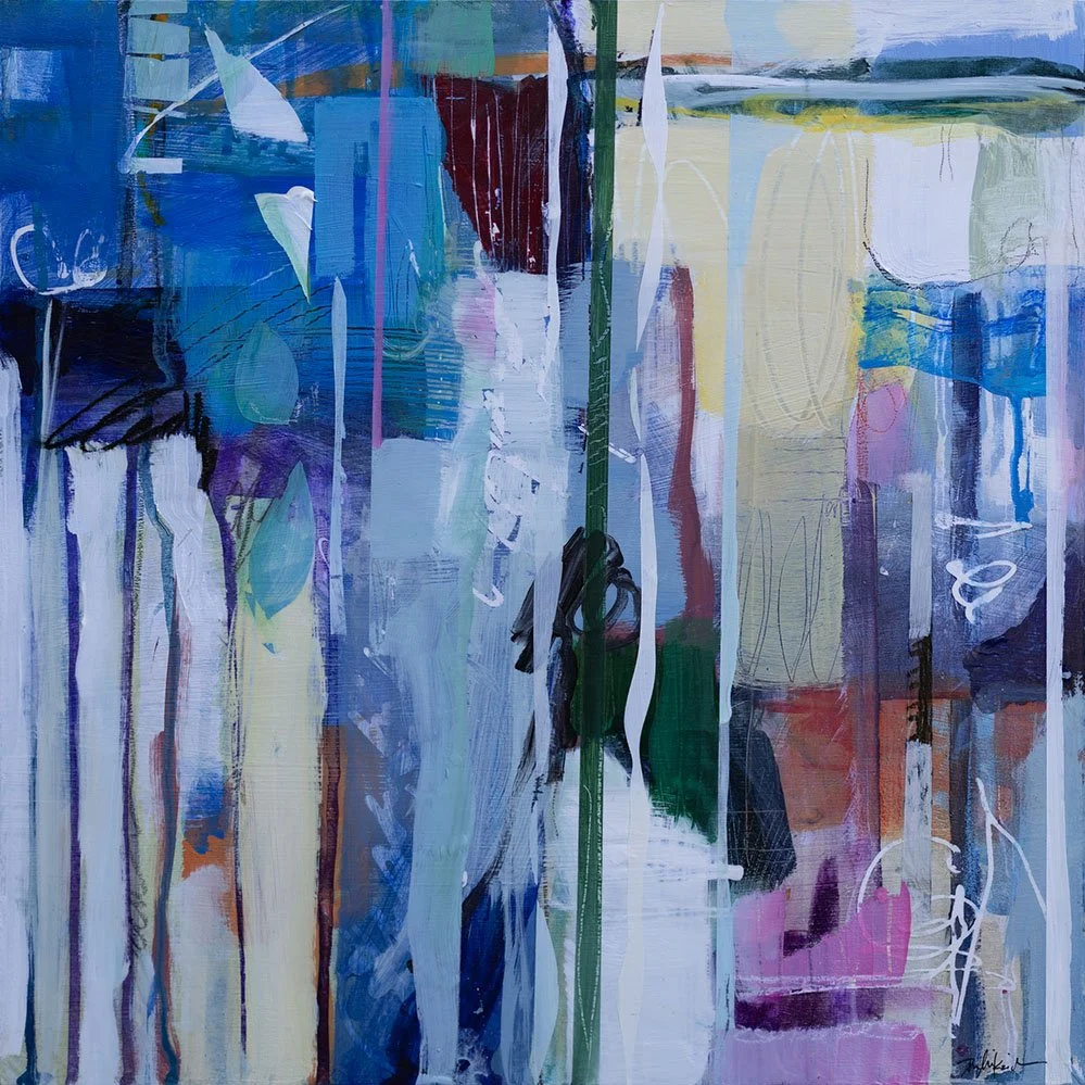 "Trucos," Acrylic, beeswax and collage on panel, 18 x 18 inches, sold